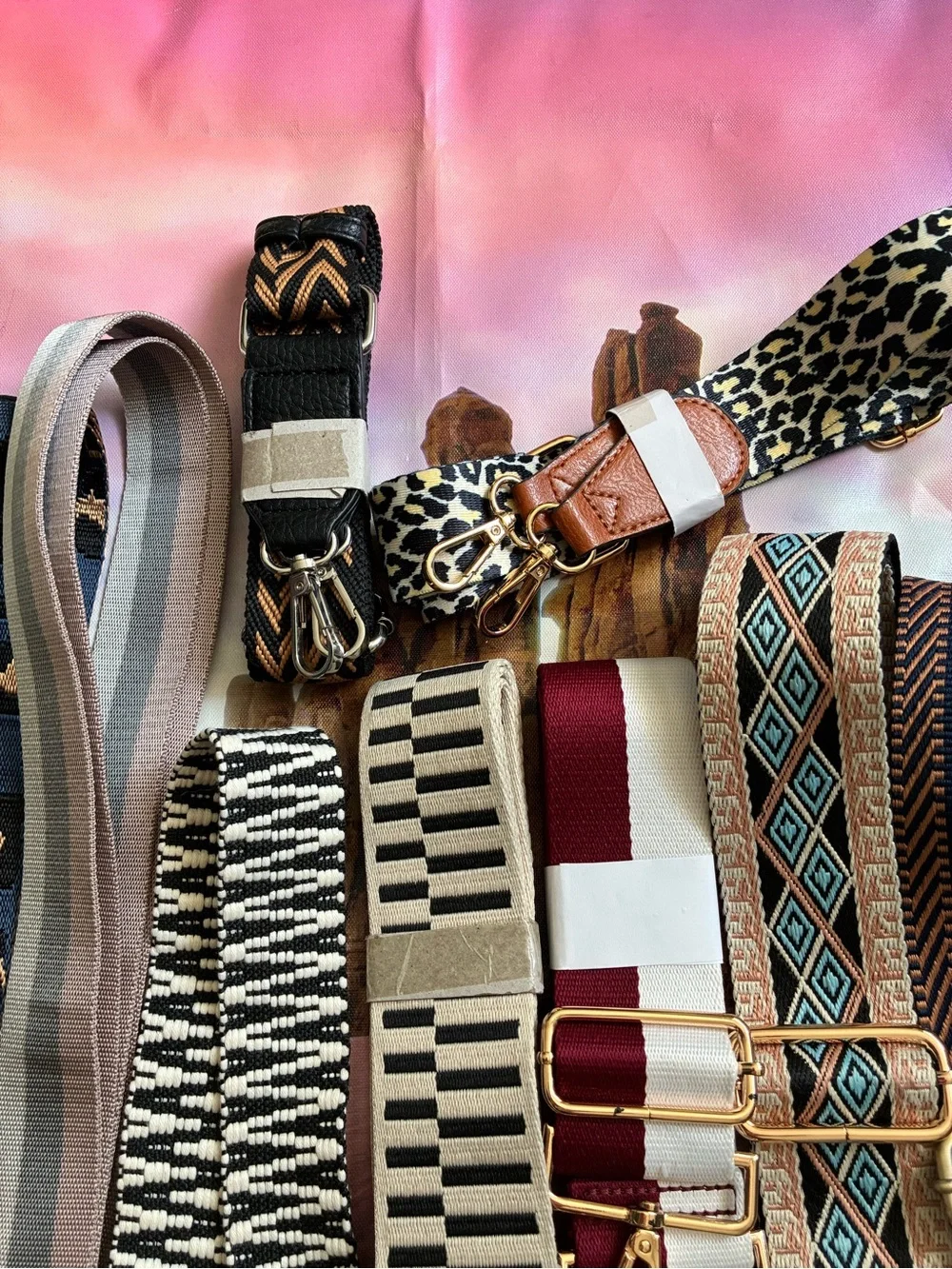 Lot of 12 Adjustable Patterned Bag Strap - Neutral & Animal Print Options.